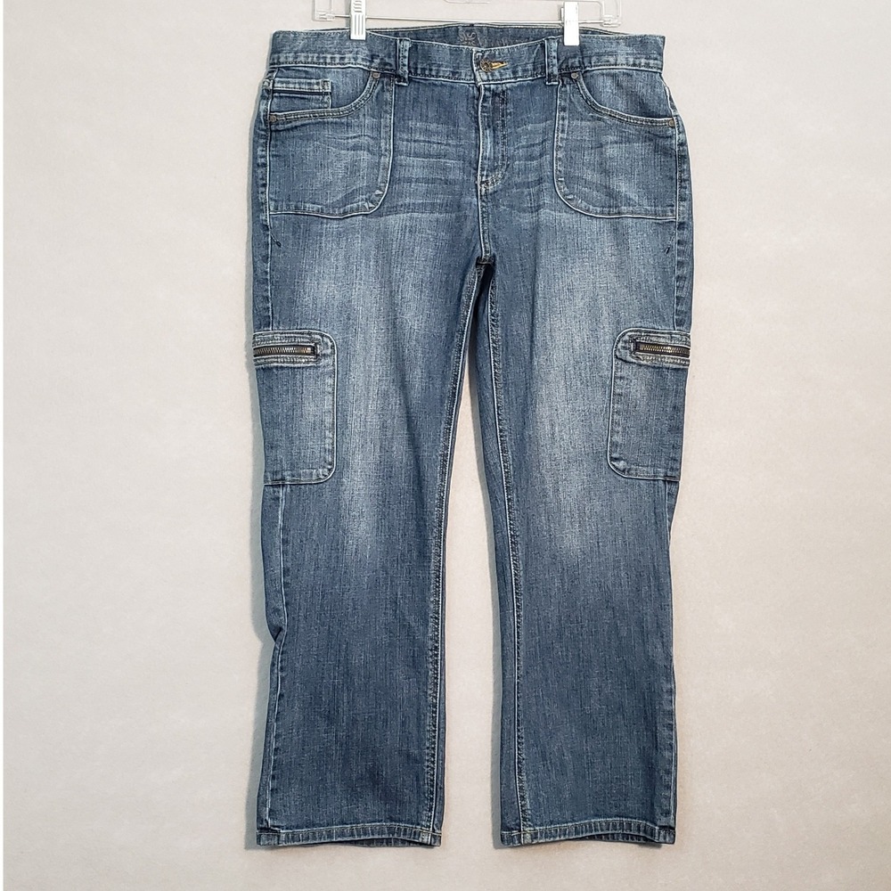 Simply Vera Vera Wang Cargo Jeans Size 16 Mid Rise Blue Gorpcore Y2K Streetwear